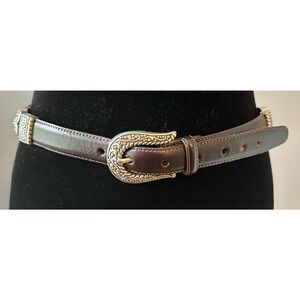 Brighton Brown Leather & Silver Herringbone & Hearts Belt #44309 Sz M Womens
